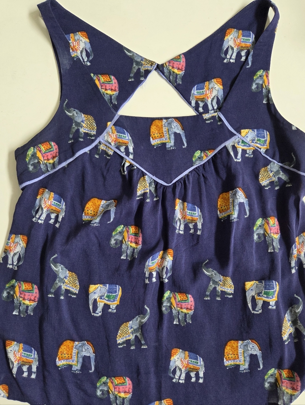 Maeve Navy Multicolor Elephant Print Sleeveless Top